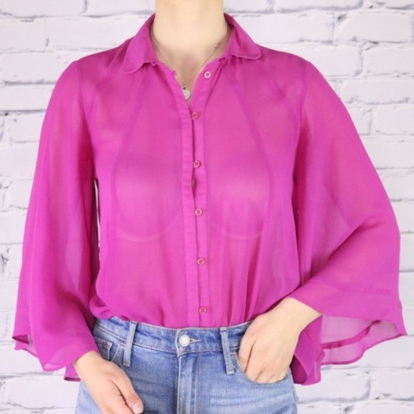 ASOS bright pink sheer choir boy sleeve blouse r3 - Picture 1 of 10